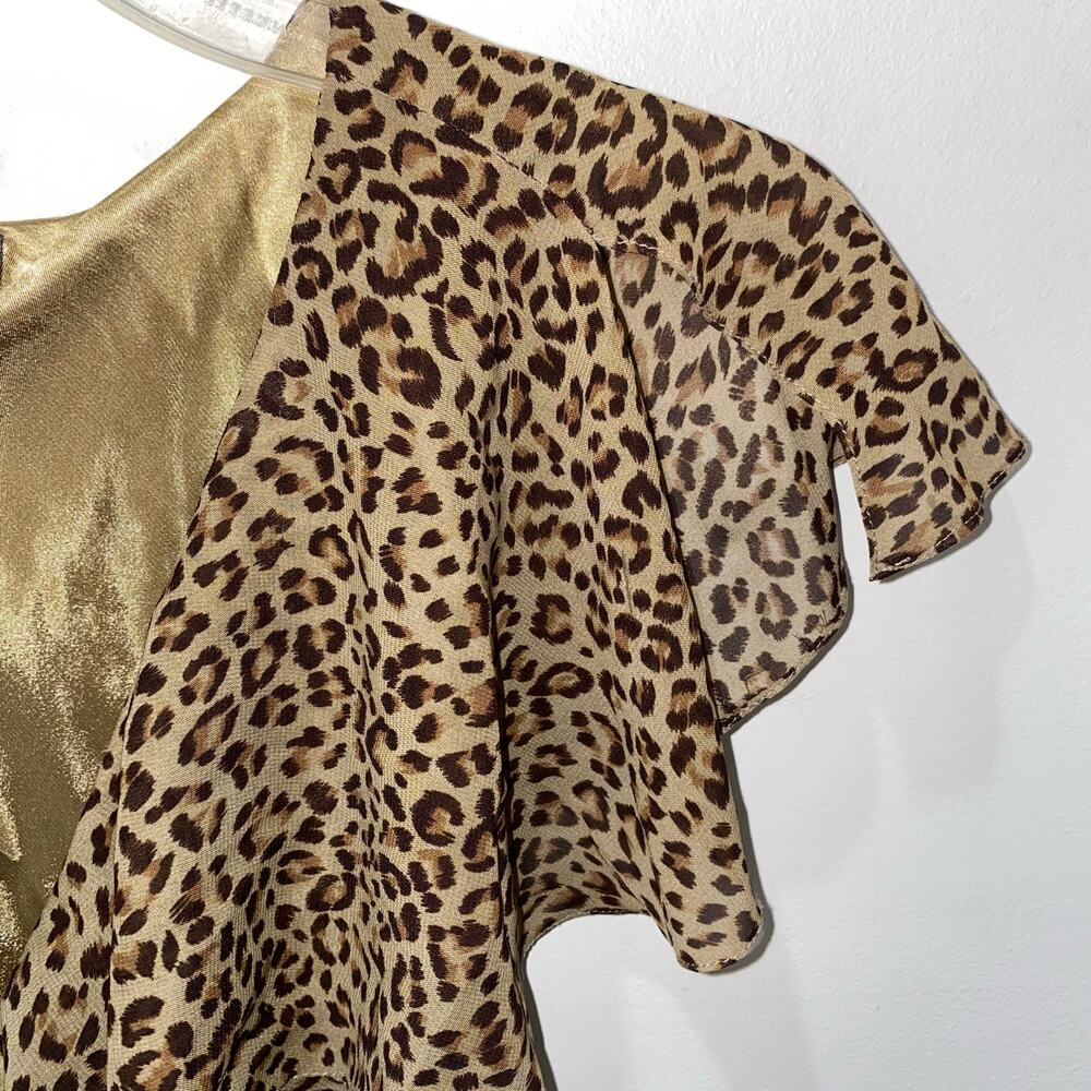 Liz Claiborne Cheetah Print Short Sleeve Dress, 6, Ruffle Accents, Maxi Length - Picture 5 of 11